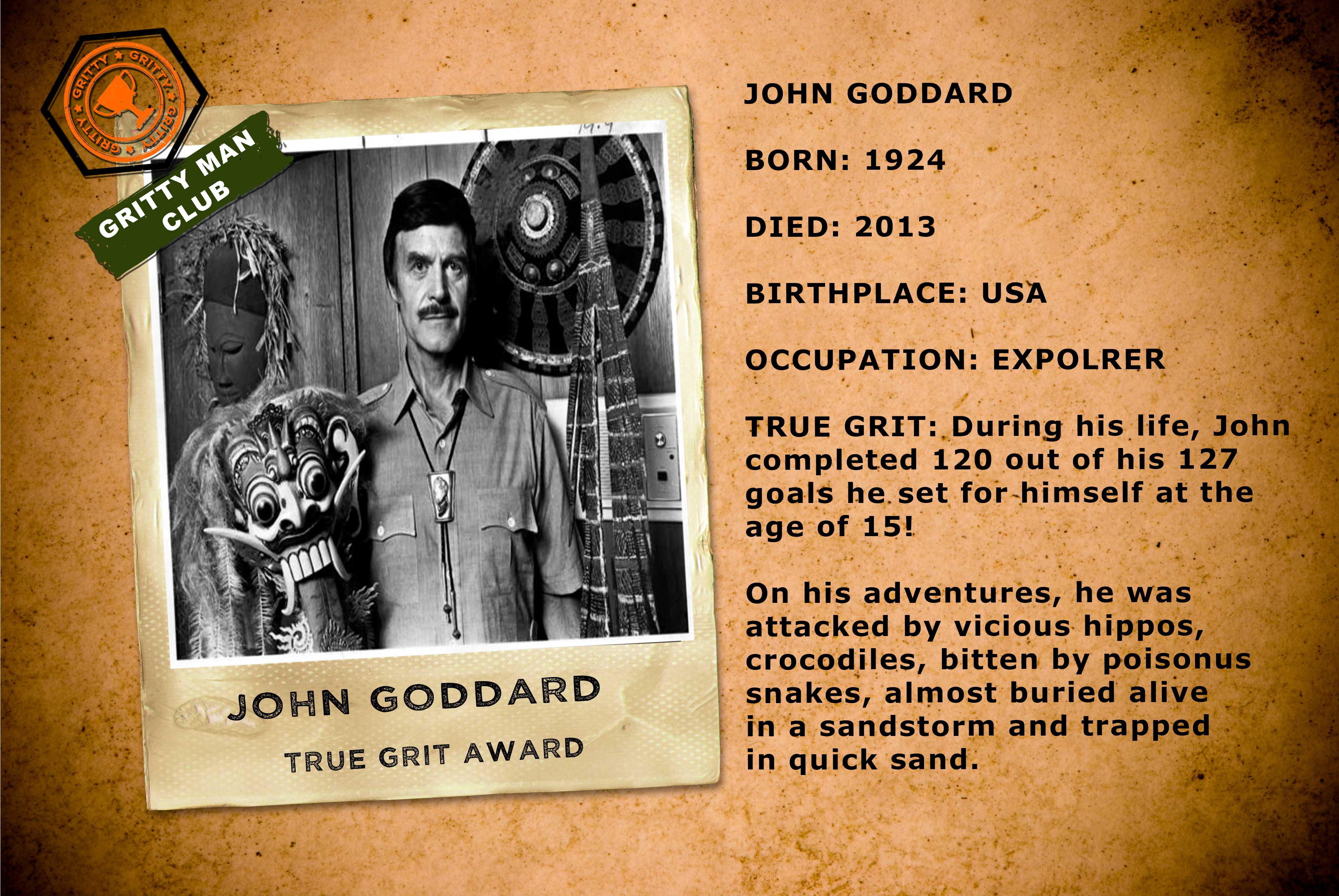 Gritty Mean, True Grit, Grit, What is Grit, Gritty Man of the Month, John Goddard, Goal Setting