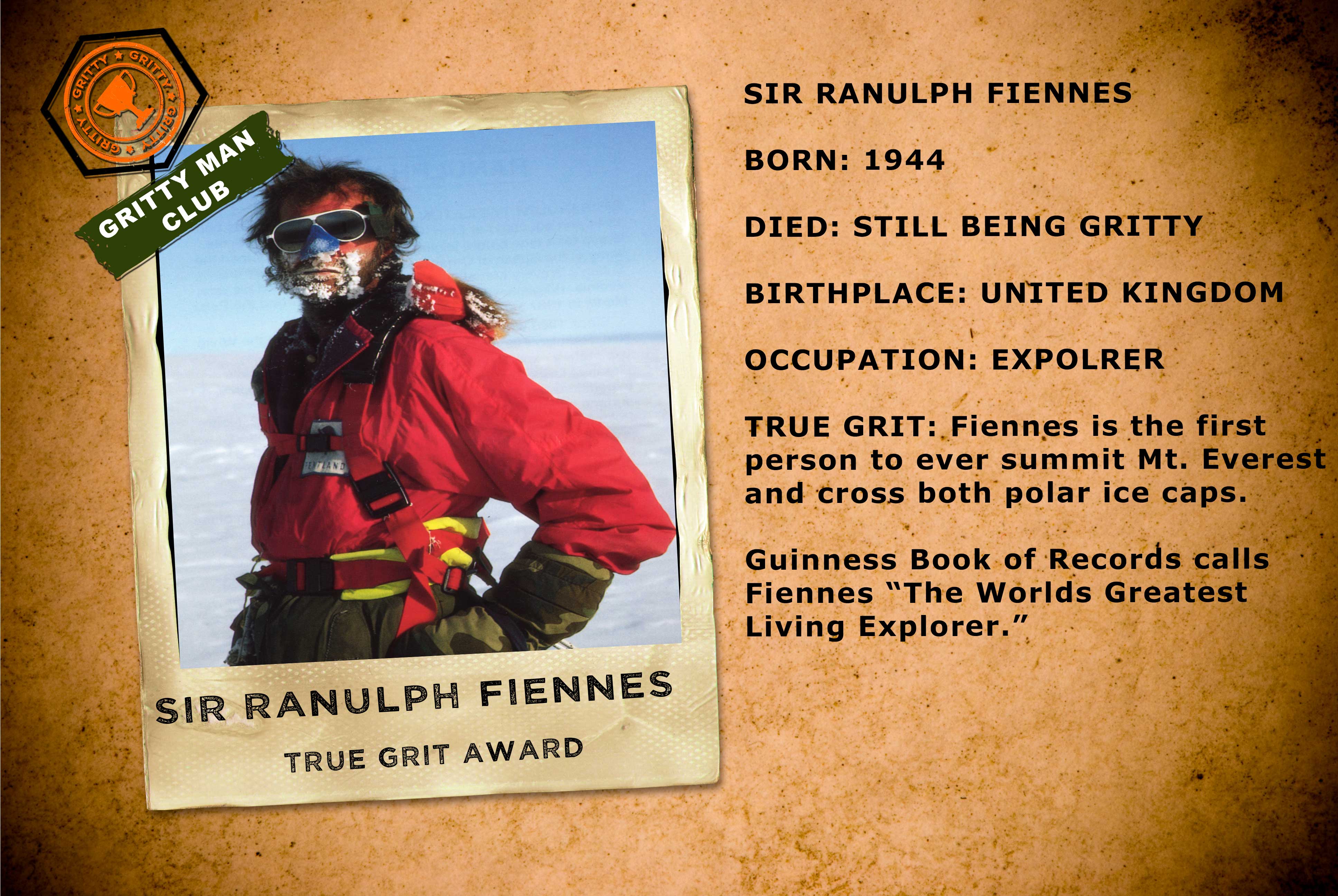 Gritty Mean, True Grit, Grit, What is Grit, Gritty Man of the Month. Sir Ranulph Fiennes